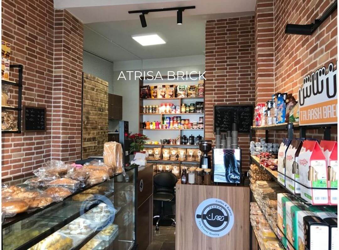 دکوراسیون داخلی مغازه با آجر آتیک آتریسا در فروشگاه