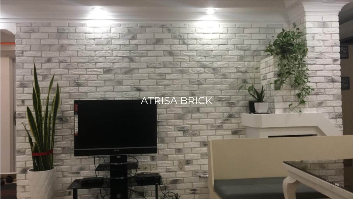 decorative-brick-livingroom-soft-light آجر دکوراتیو سفید طوسی – نشیمن روشن و زیبا