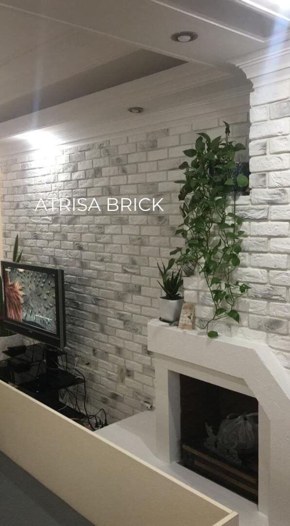 decorative-brick-livingroom-with-plants دیوار نشیمن آجر دکوراتیو و دکور سبز